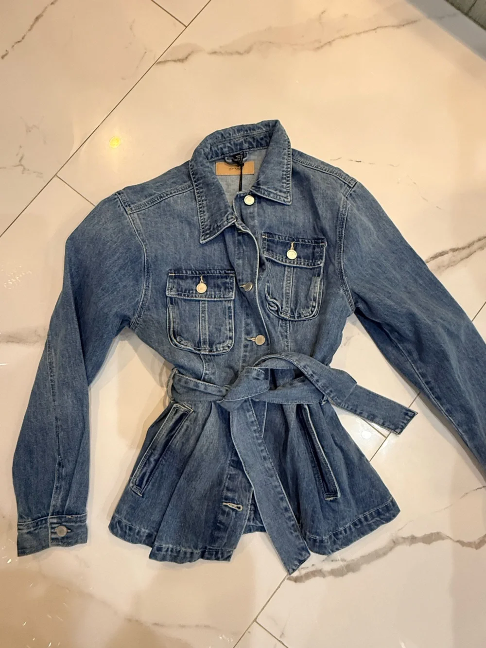 Blank NYC Left on Read Denim Utility Belted Jacket - Light Blue NWT Size Medium